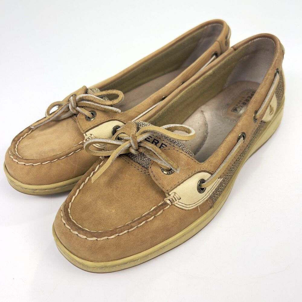 SPERRY TOP-SIDER Women’s 7.5M‎ Angelfish Tan Linen Leather Boat Shoes Coastal - Picture 3 of 12